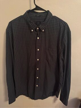 J.Crew Men’s XL Flex Washed Classic Fit Green Navy Gingham Button Down Shirt